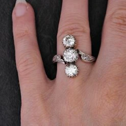 Sarl Baume 19th Century 3 Diamonds 18 Karat Rose Gold Silver Ring -Best Jewelry Store 07 07 04 master