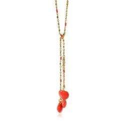 My Gemma Coral Colored Hearts On Lariat Necklace Necklace In 20k Yellow Gold