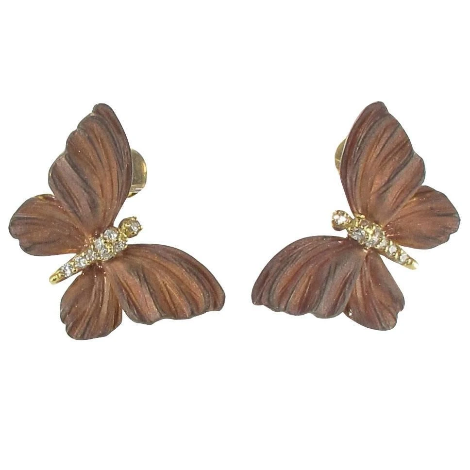 Sarl Baume Rose Enamel Diamond Gold Butterfly Earrings 3 Sarl Baume Rose Enamel Diamond Gold Butterfly Earrings