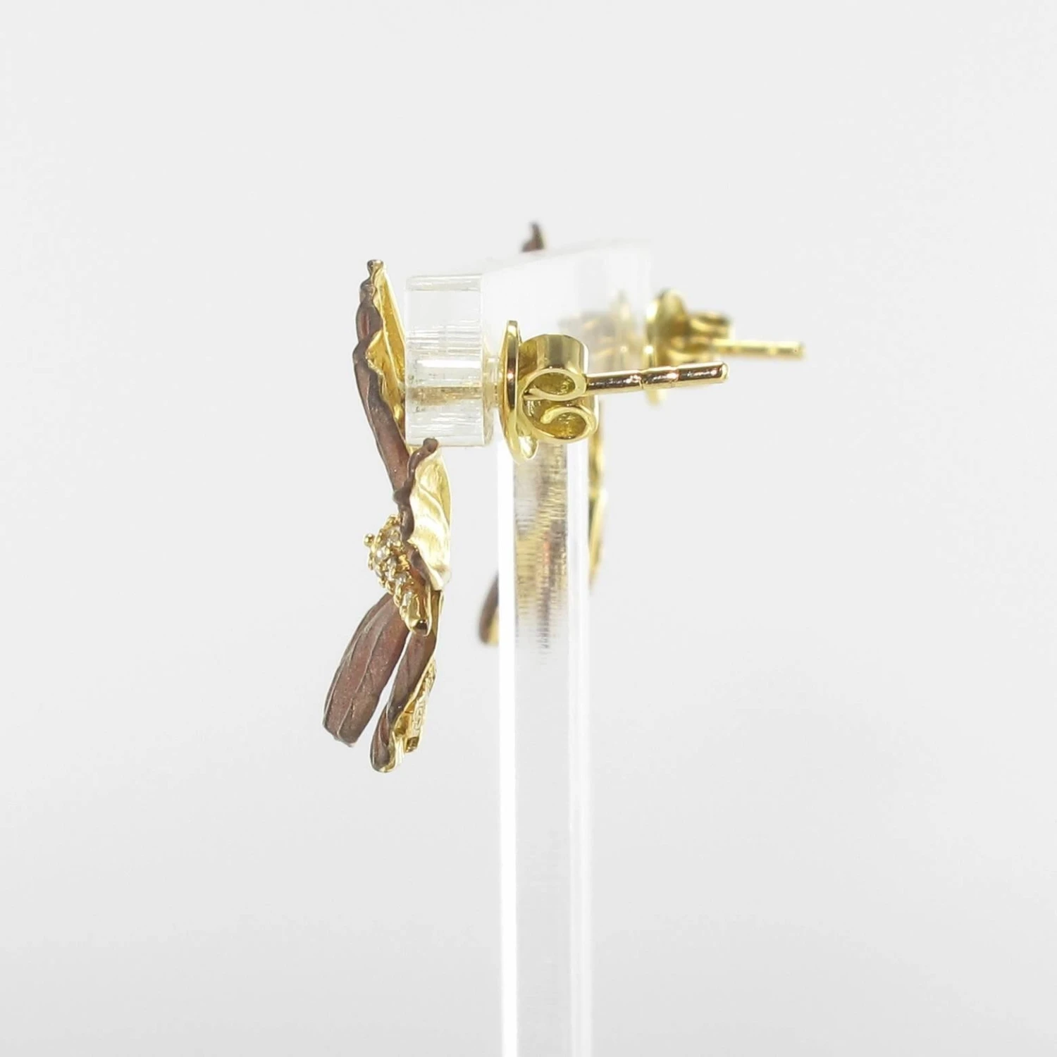 Sarl Baume Rose Enamel Diamond Gold Butterfly Earrings 12 Sarl Baume Rose Enamel Diamond Gold Butterfly Earrings - Image 10