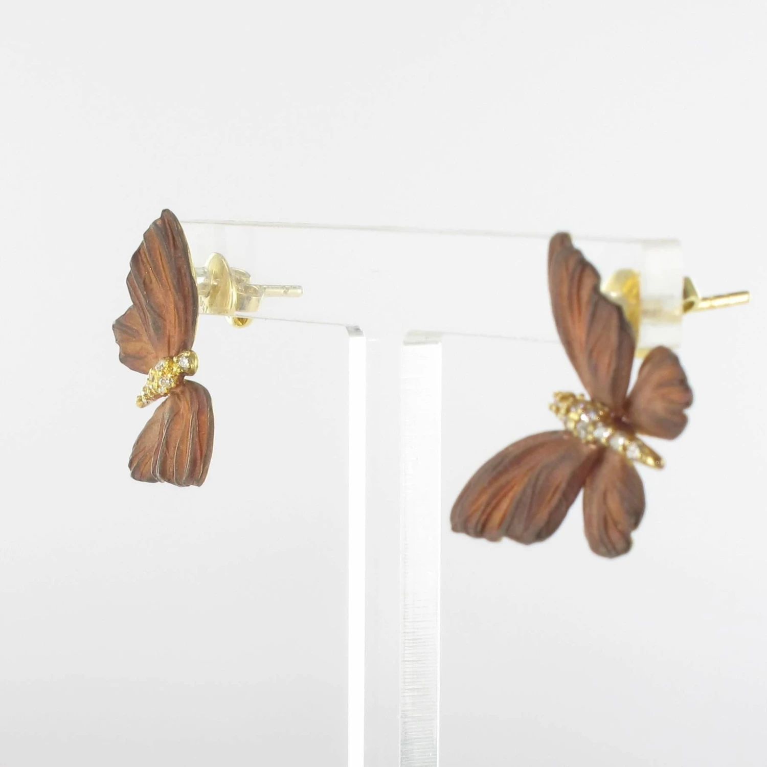 Sarl Baume Rose Enamel Diamond Gold Butterfly Earrings 9 Sarl Baume Rose Enamel Diamond Gold Butterfly Earrings - Image 7