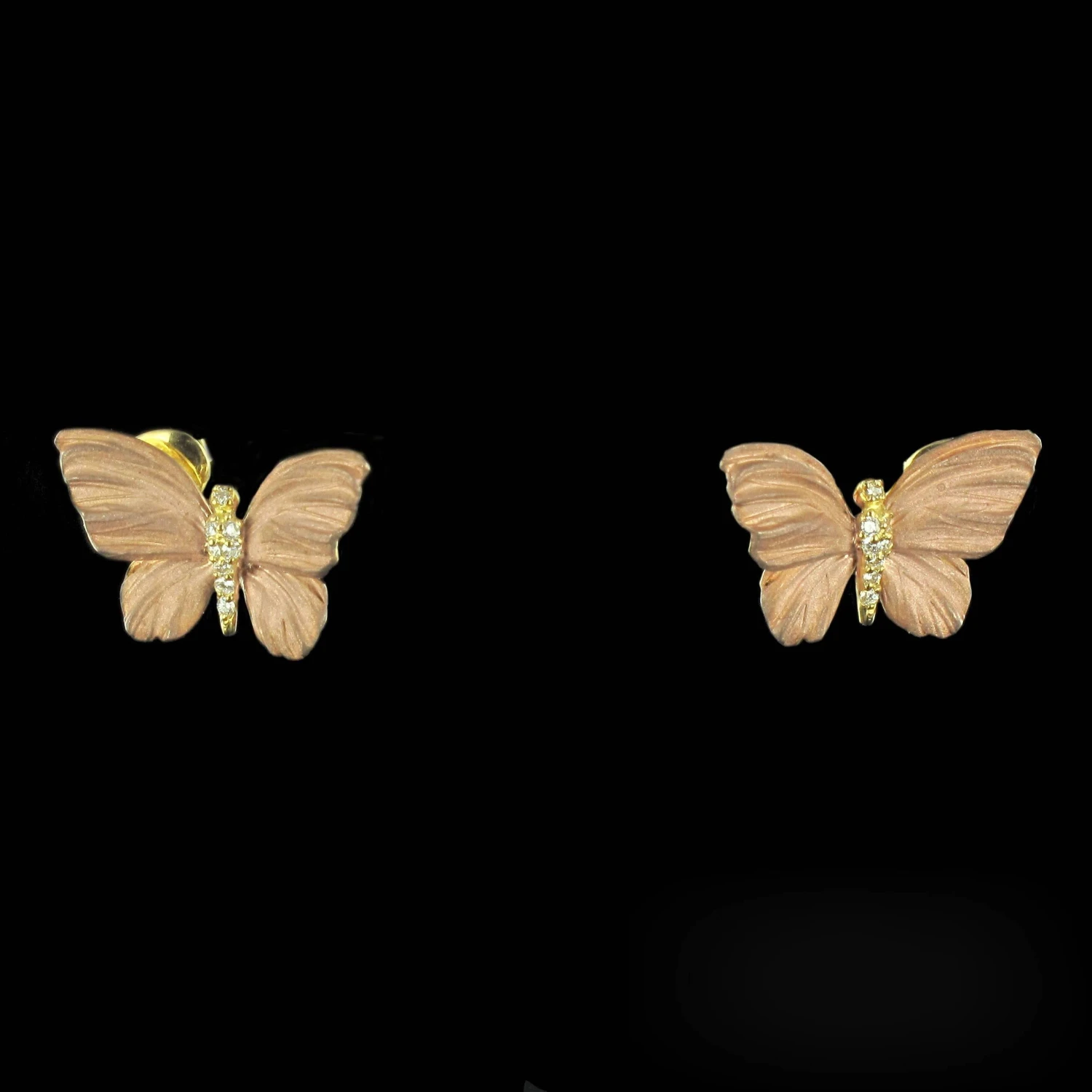 Sarl Baume Rose Enamel Diamond Gold Butterfly Earrings 14 Sarl Baume Rose Enamel Diamond Gold Butterfly Earrings - Image 12