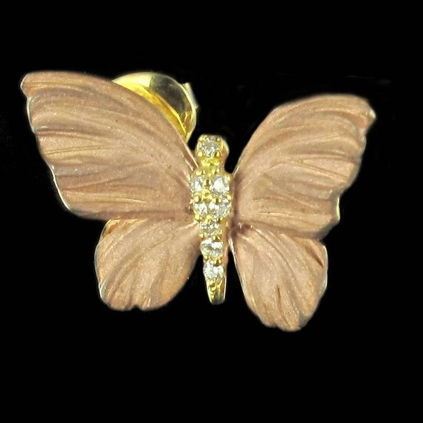 Sarl Baume Rose Enamel Diamond Gold Butterfly Earrings 8 Sarl Baume Rose Enamel Diamond Gold Butterfly Earrings - Image 6