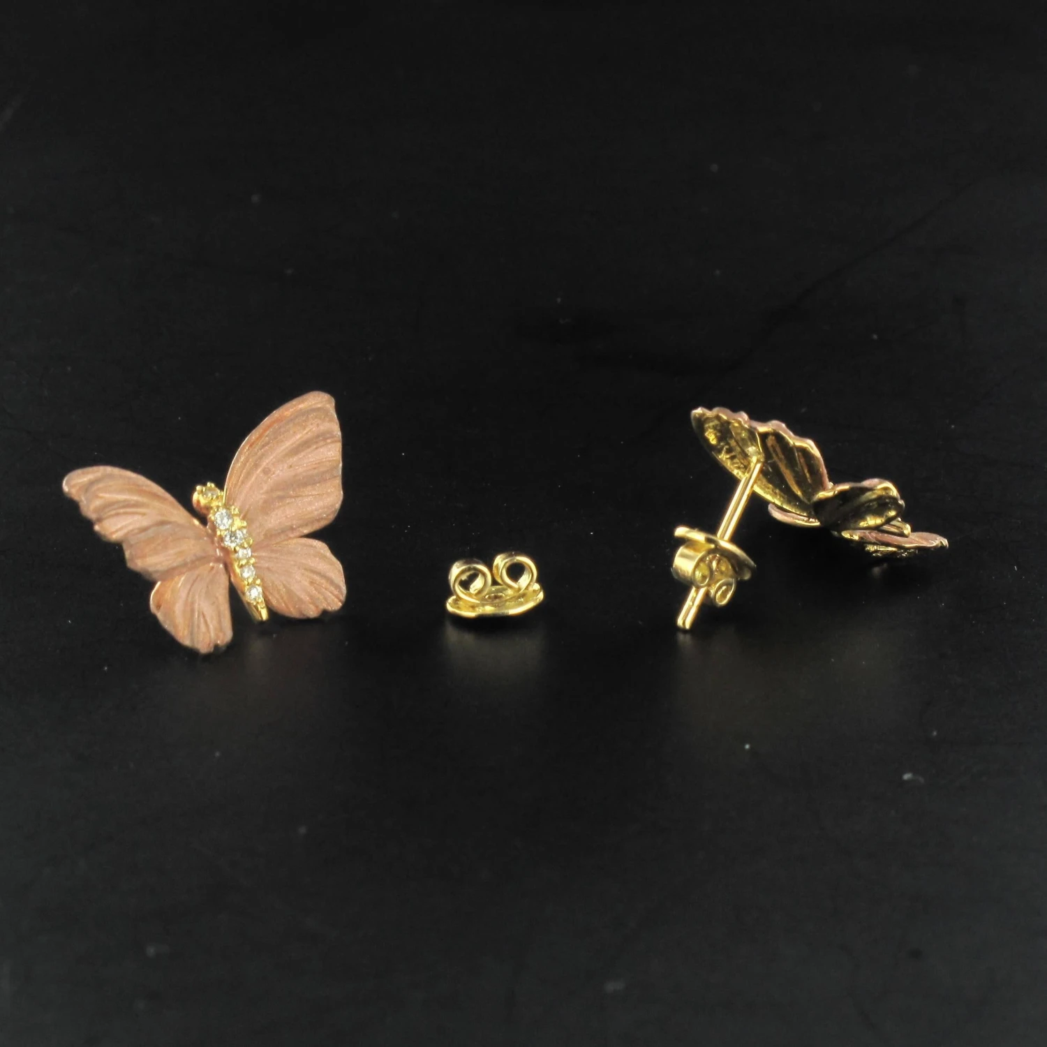 Sarl Baume Rose Enamel Diamond Gold Butterfly Earrings 11 Sarl Baume Rose Enamel Diamond Gold Butterfly Earrings - Image 9