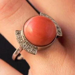 Sarl Baume Art Deco Style Cabochon Coral Diamond 18 Karat White Gold Ring 27 Sarl Baume Art Deco Style Cabochon Coral Diamond 18 Karat White Gold Ring -Best Jewelry Store 13 259 8078263 11 master