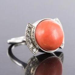 Sarl Baume Art Deco Style Cabochon Coral Diamond 18 Karat White Gold Ring 28 Sarl Baume Art Deco Style Cabochon Coral Diamond 18 Karat White Gold Ring -Best Jewelry Store 13 259 8078263 12 master