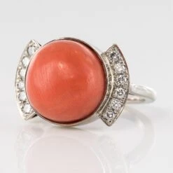 Sarl Baume Art Deco Style Cabochon Coral Diamond 18 Karat White Gold Ring 19 Sarl Baume Art Deco Style Cabochon Coral Diamond 18 Karat White Gold Ring -Best Jewelry Store 13 259 8078263 2 master