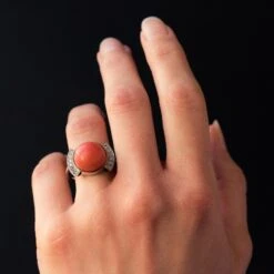 Sarl Baume Art Deco Style Cabochon Coral Diamond 18 Karat White Gold Ring 22 Sarl Baume Art Deco Style Cabochon Coral Diamond 18 Karat White Gold Ring -Best Jewelry Store 13 259 8078263 9 master