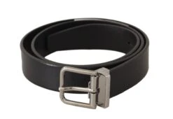 Style Tribute Dolce & Gabbana Men's Black Calf Leather Silver Tone Metal Buckle Belt