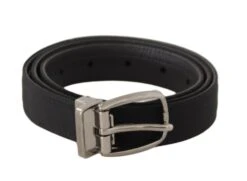 Style Tribute Dolce & Gabbana Men's Black Grosgrain Leather Silver Tone Metal Buckle Belt