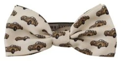 Style Tribute Dolce & Gabbana Men's White Orange Car Print Adjustable Neck Papillon Bow Tie