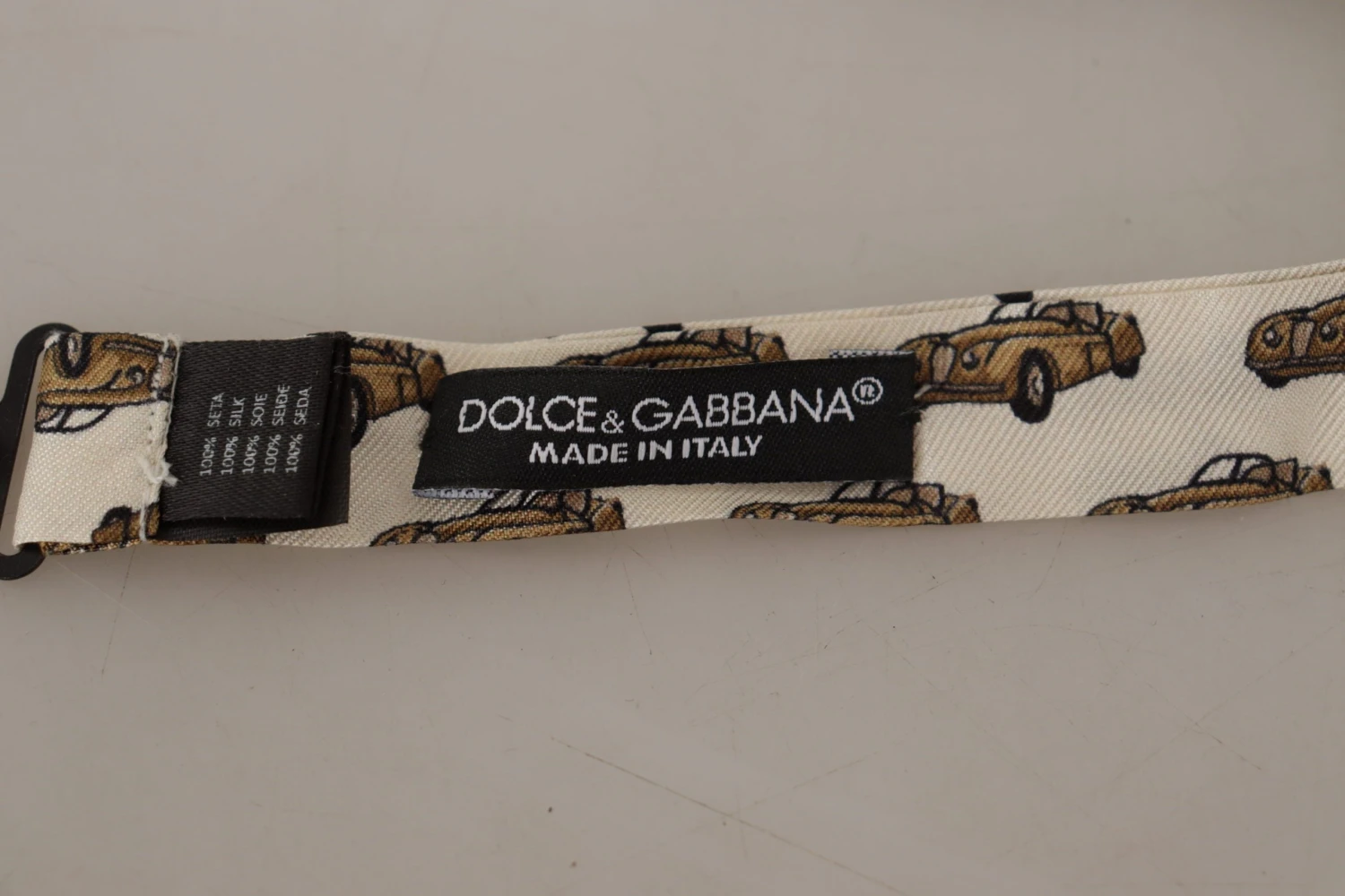Style Tribute Dolce & Gabbana Men's White Orange Car Print Adjustable Neck Papillon Bow Tie 6 Style Tribute Dolce & Gabbana Men's White Orange Car Print Adjustable Neck Papillon Bow Tie - Image 4