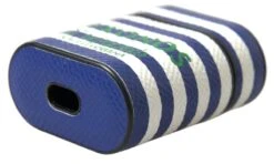 Style Tribute Dolce & Gabbana Women's Blue Stripe Dauphine Leather Logo Print Strap Airpod Case -Best Jewelry Store 154070863