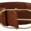 Style Tribute Dolce & Gabbana Women's Brown Wide Waist Leather Gold Oval Metal Buckle Belt -Best Jewelry Store 154074712