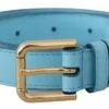 Style Tribute Dolce & Gabbana Women's Sky Blue Leather Gold Tone Metal Logo Buckle Belt -Best Jewelry Store 154086863