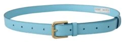 Style Tribute Dolce & Gabbana Women's Sky Blue Leather Gold Tone Metal Logo Buckle Belt -Best Jewelry Store 154086865