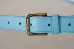 Style Tribute Dolce & Gabbana Women's Sky Blue Leather Gold Tone Metal Logo Buckle Belt -Best Jewelry Store 154086866