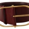 Style Tribute Dolce & Gabbana Women's Maroon Wide Leather Gold Tone Metal Oval Buckle Belt -Best Jewelry Store 154089170