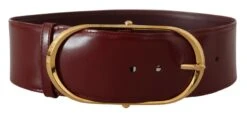 Style Tribute Dolce & Gabbana Women's Maroon Wide Leather Gold Tone Metal Oval Buckle Belt -Best Jewelry Store 154089172