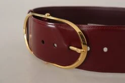 Style Tribute Dolce & Gabbana Women's Maroon Wide Leather Gold Tone Metal Oval Buckle Belt -Best Jewelry Store 154089173