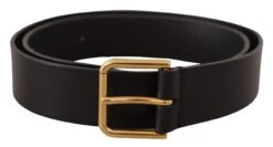 Style Tribute Dolce & Gabbana Women's Black Calf Leather Gold Tone Logo Metal Buckle Belt