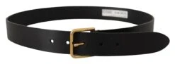 Style Tribute Dolce & Gabbana Women's Black Calf Leather Gold Tone Logo Metal Buckle Belt -Best Jewelry Store 154090509