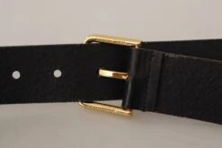 Style Tribute Dolce & Gabbana Women's Black Calf Leather Gold Tone Logo Metal Buckle Belt -Best Jewelry Store 154090511