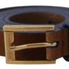 Style Tribute Dolce & Gabbana Women's Dark Brown Blue Leather Gold Metal Buckle Belt -Best Jewelry Store 154092311