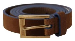 Style Tribute Dolce & Gabbana Women's Dark Brown Blue Leather Gold Metal Buckle Belt
