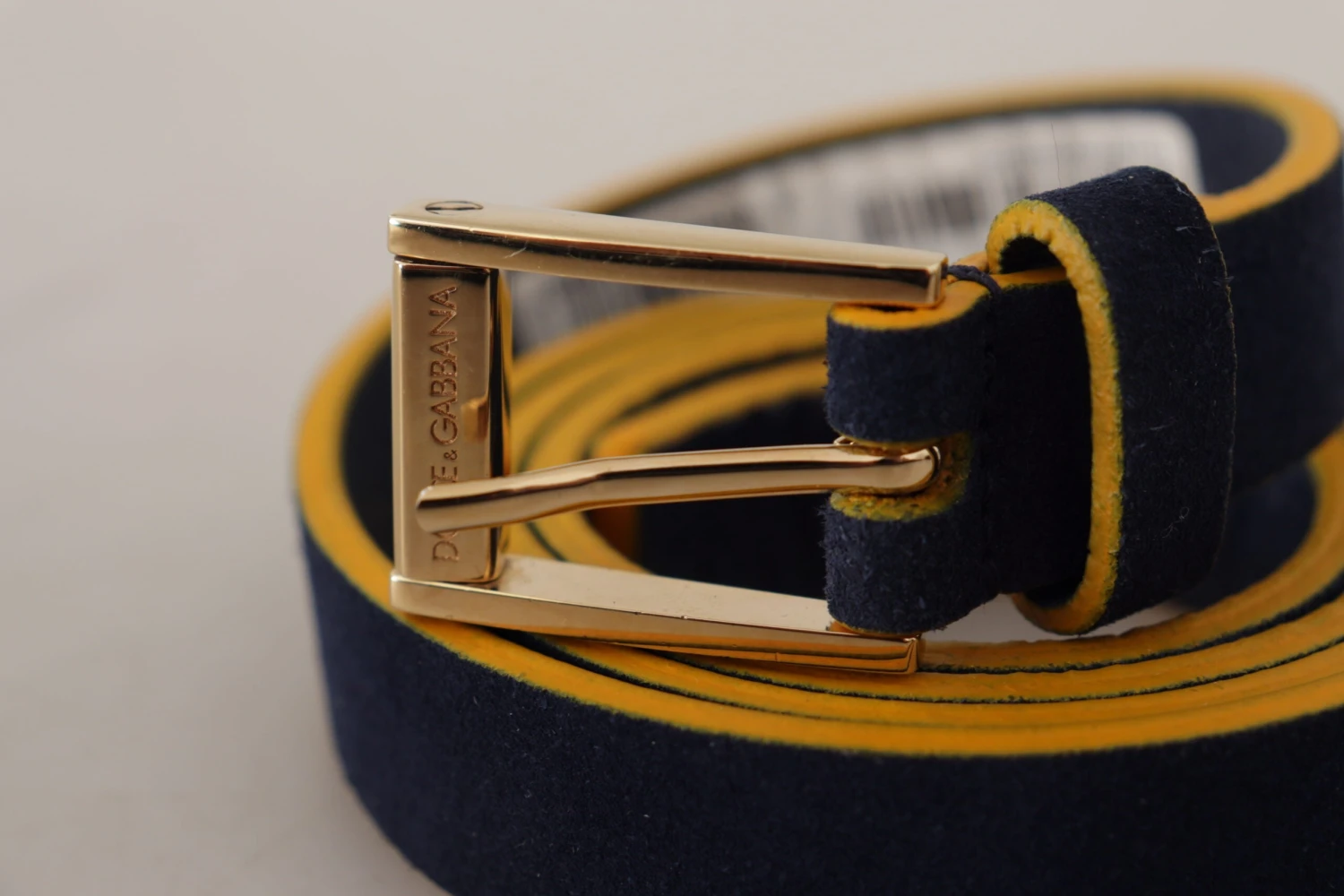 Style Tribute Dolce & Gabbana Women's Blue Suede Yellow Gold Metal Logo Buckle Belt 5 Style Tribute Dolce & Gabbana Women's Blue Suede Yellow Gold Metal Logo Buckle Belt - Image 3