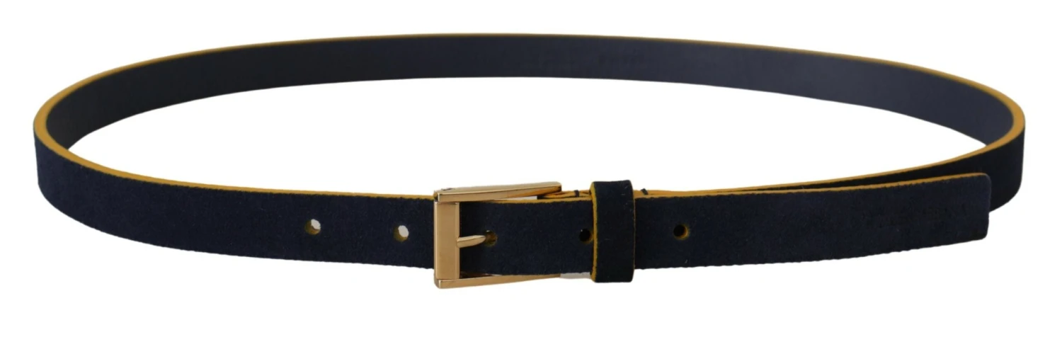 Style Tribute Dolce & Gabbana Women's Blue Suede Yellow Gold Metal Logo Buckle Belt 6 Style Tribute Dolce & Gabbana Women's Blue Suede Yellow Gold Metal Logo Buckle Belt - Image 4
