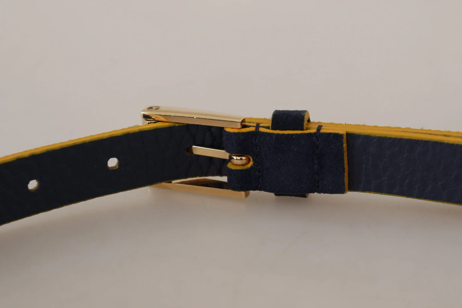 Style Tribute Dolce & Gabbana Women's Blue Suede Yellow Gold Metal Logo Buckle Belt 8 Style Tribute Dolce & Gabbana Women's Blue Suede Yellow Gold Metal Logo Buckle Belt - Image 6