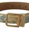 Style Tribute Dolce & Gabbana Women's Blue Leather Jacquard Embossed Gold Metal Buckle Belt 2 Style Tribute Dolce & Gabbana Women's Blue Leather Jacquard Embossed Gold Metal Buckle Belt -Best Jewelry Store 154093358