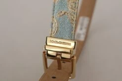Style Tribute Dolce & Gabbana Women's Blue Leather Jacquard Embossed Gold Metal Buckle Belt -Best Jewelry Store 154093360