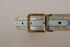 Style Tribute Dolce & Gabbana Women's Blue Leather Jacquard Embossed Gold Metal Buckle Belt -Best Jewelry Store 154093362