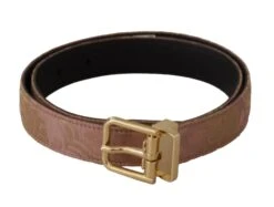 Style Tribute Dolce & Gabbana Women's Rose Gold Leather Logo Engraved Metal Buckle Belt