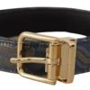 Style Tribute Dolce & Gabbana Women's Navy Blue Jacquard Gold Tone Logo Metal Buckle Belt