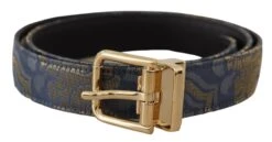 Style Tribute Dolce & Gabbana Women's Navy Blue Jacquard Gold Tone Logo Metal Buckle Belt