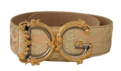 Style Tribute Dolce & Gabbana Women's Gold Wide Waist Jacquard Baroque DG Logo Buckle Belt
