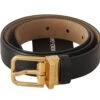 Style Tribute Dolce & Gabbana Women's Black Calf Leather Gold Metal Logo Waist Buckle Belt -Best Jewelry Store 154116800