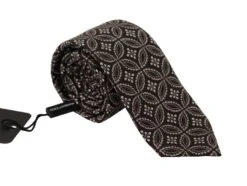 Style Tribute Dolce & Gabbana Men's Black White Fantasy Print Silk Adjustable Accessory Tie
