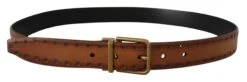 Style Tribute Dolce & Gabbana Men's Brown Leather Dress Brass Metal Logo Buckle Belt -Best Jewelry Store 154394719