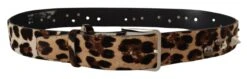 Style Tribute Dolce & Gabbana Men's Brown Leopard Print Studded Leather Metal Buckle Belt -Best Jewelry Store 154398165
