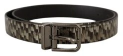 Style Tribute Dolce & Gabbana Men's Brown Herringbone Leather Gray Belt