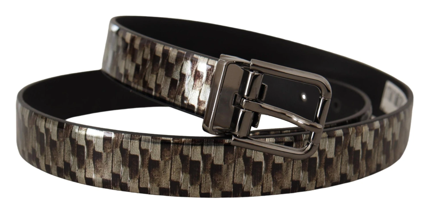 Style Tribute Dolce & Gabbana Men's Brown Herringbone Leather Gray Belt 4 Style Tribute Dolce & Gabbana Men's Brown Herringbone Leather Gray Belt - Image 2