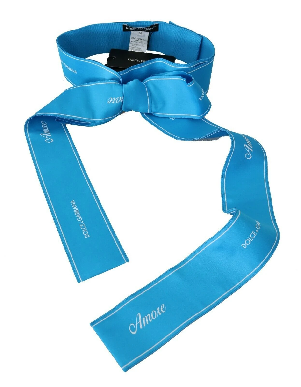 Style Tribute Dolce & Gabbana Women's Blue Waist Ribbon Wide Bow Belt 4 Style Tribute Dolce & Gabbana Women's Blue Waist Ribbon Wide Bow Belt - Image 2