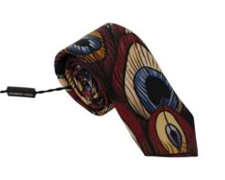 Style Tribute Dolce & Gabbana Men's Marron Peacock Feather Adjustable Necktie Accessory Tie