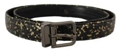 Style Tribute Dolce & Gabbana Men's Gold Black Two-toned Leather Chrome Buckle Belt -Best Jewelry Store 154408936