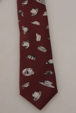 Style Tribute Dolce & Gabbana Men's Maroon Hat Pattern 100% Silk Adjustable Accessory Tie -Best Jewelry Store 154408983