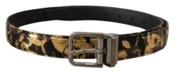 Style Tribute Dolce & Gabbana Men's Multicolor Jacquard Leather Logo Metal Buckle Belt